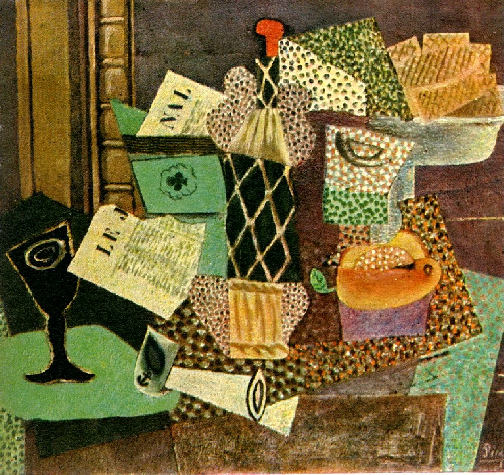 Picasso Glass and bottle of straw rum 1914